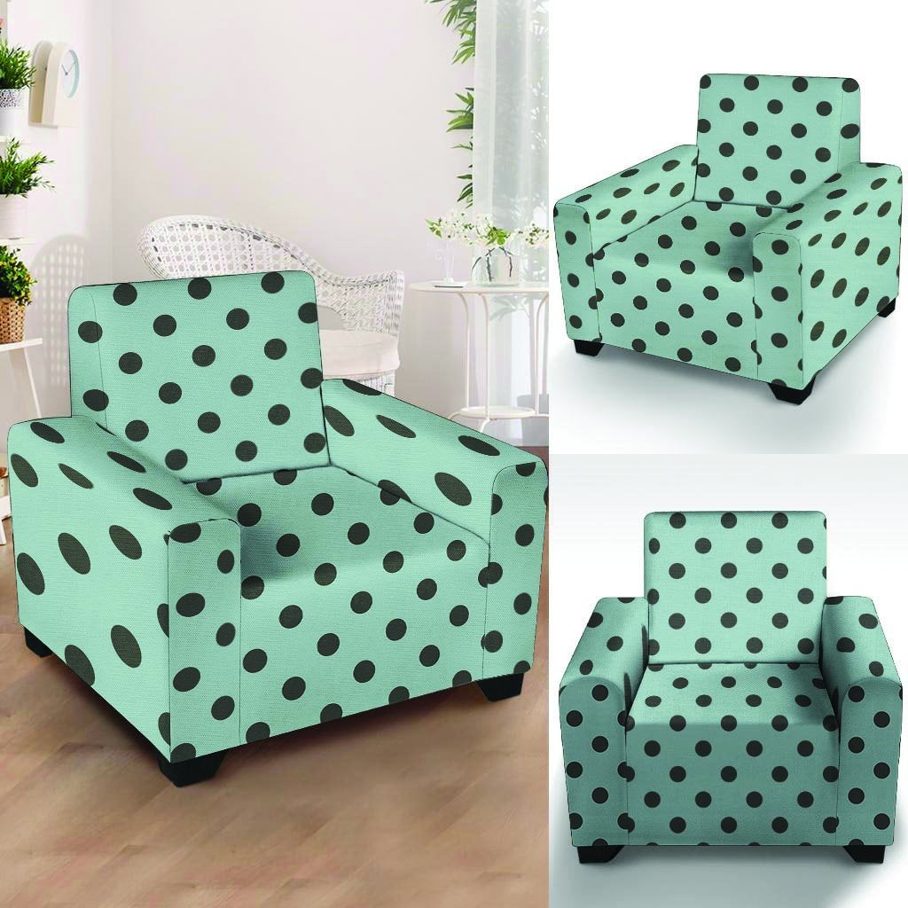 Aqua And Black Polka Dot Armchair Cover-grizzshop