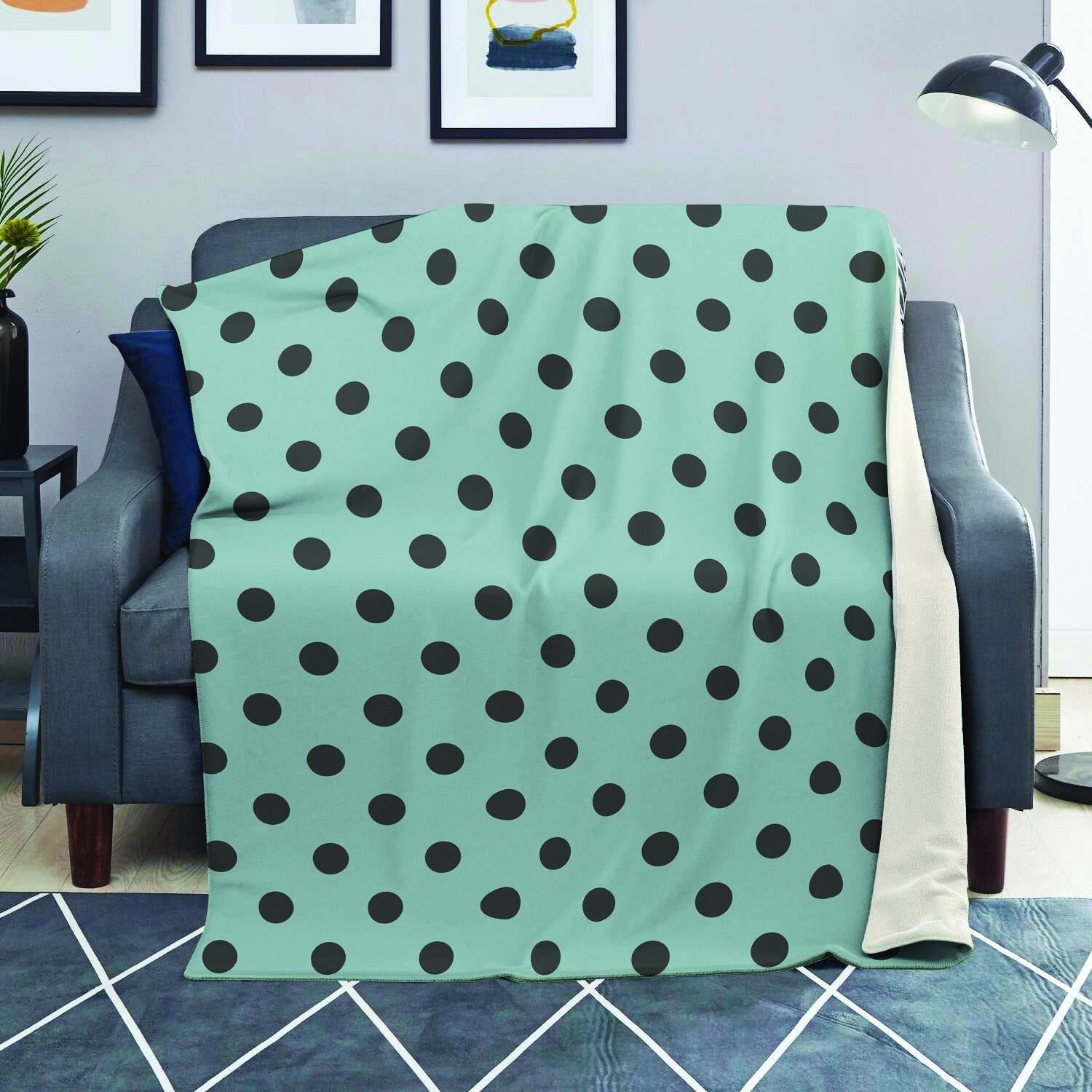 Aqua And Black Polka Dot Blanket-grizzshop