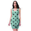 Aqua And Black Polka Dot Bodycon Dress-grizzshop