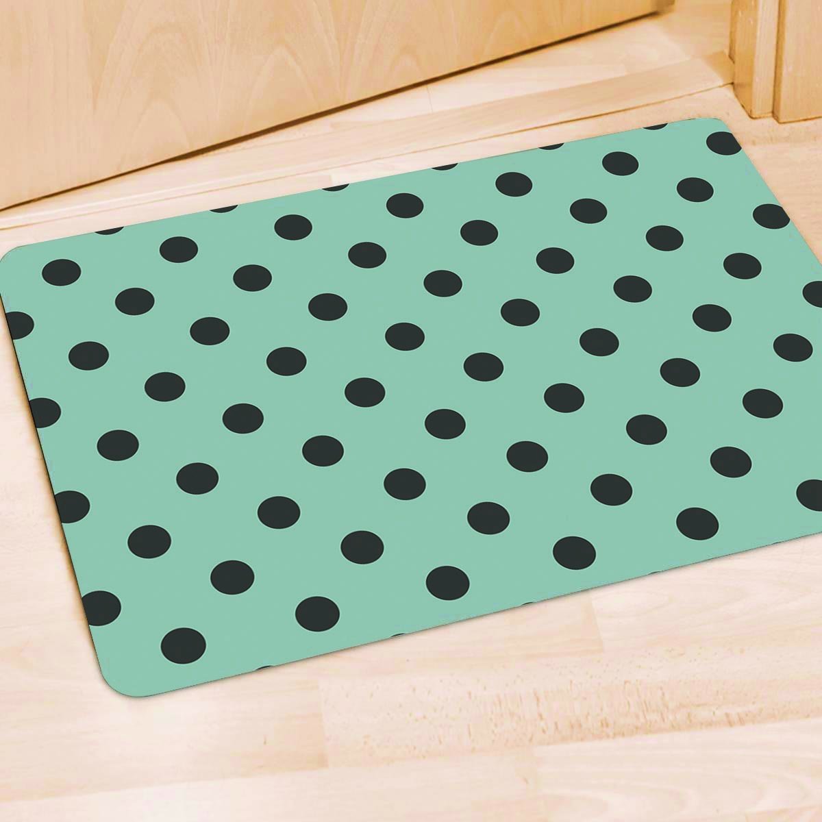 Aqua And Black Polka Dot Door Mat-grizzshop