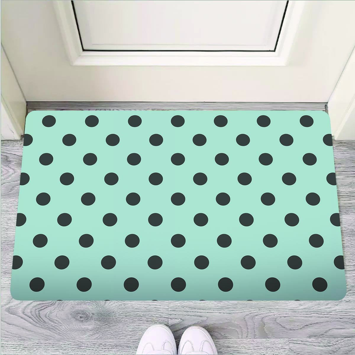 Aqua And Black Polka Dot Door Mat-grizzshop