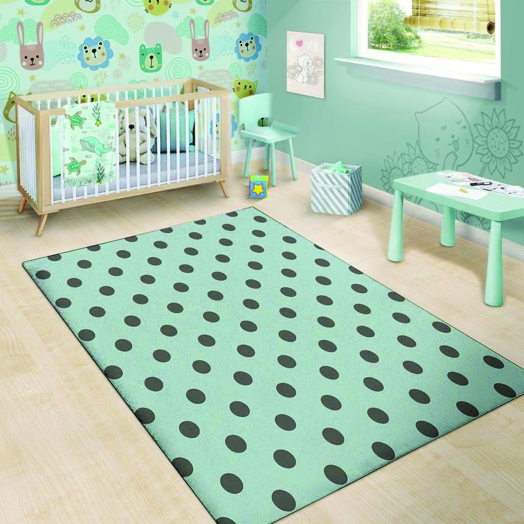 Aqua And Black Polka Dot Floor Mat-grizzshop