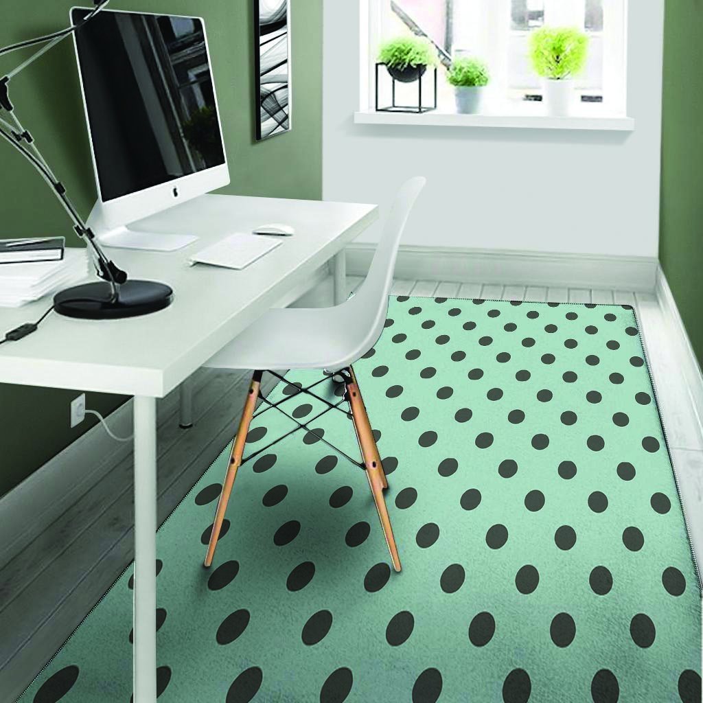 Aqua And Black Polka Dot Floor Mat-grizzshop