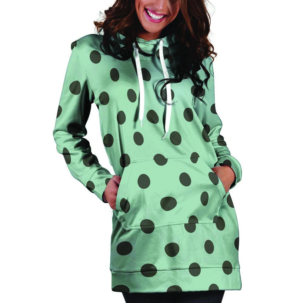 Aqua And Black Polka Dot Hoodie Dress-grizzshop