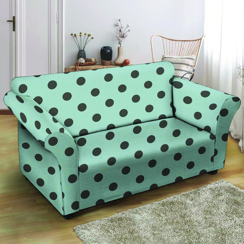 Aqua And Black Polka Dot Loveseat Cover-grizzshop