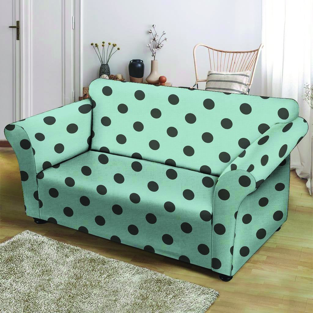 Aqua And Black Polka Dot Loveseat Cover-grizzshop