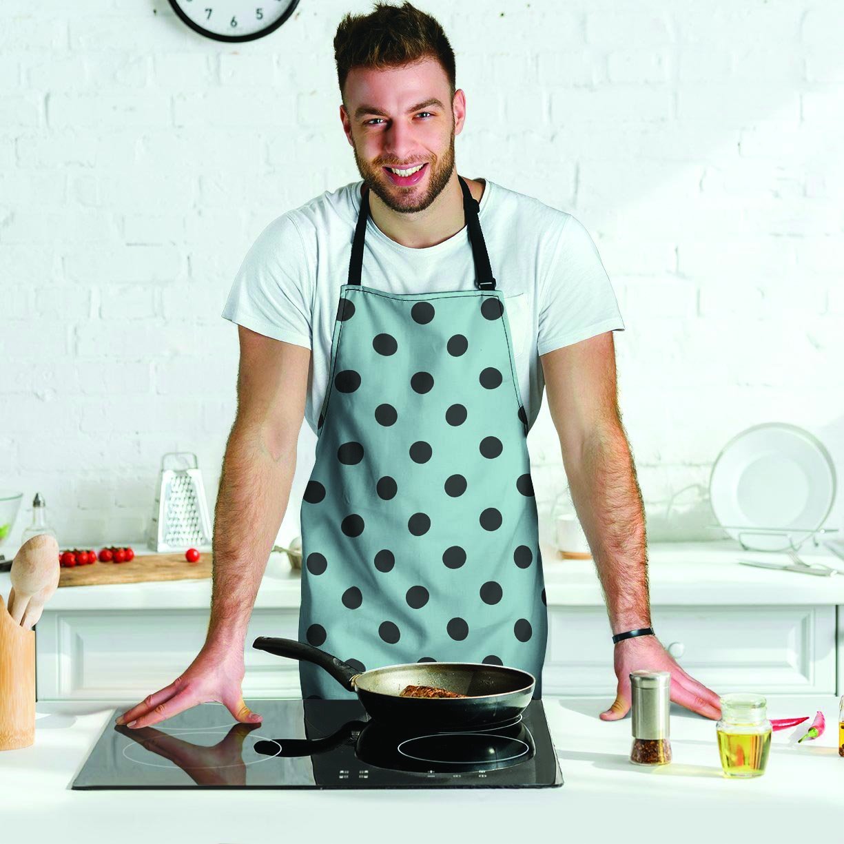 Aqua And Black Polka Dot Men's Apron-grizzshop