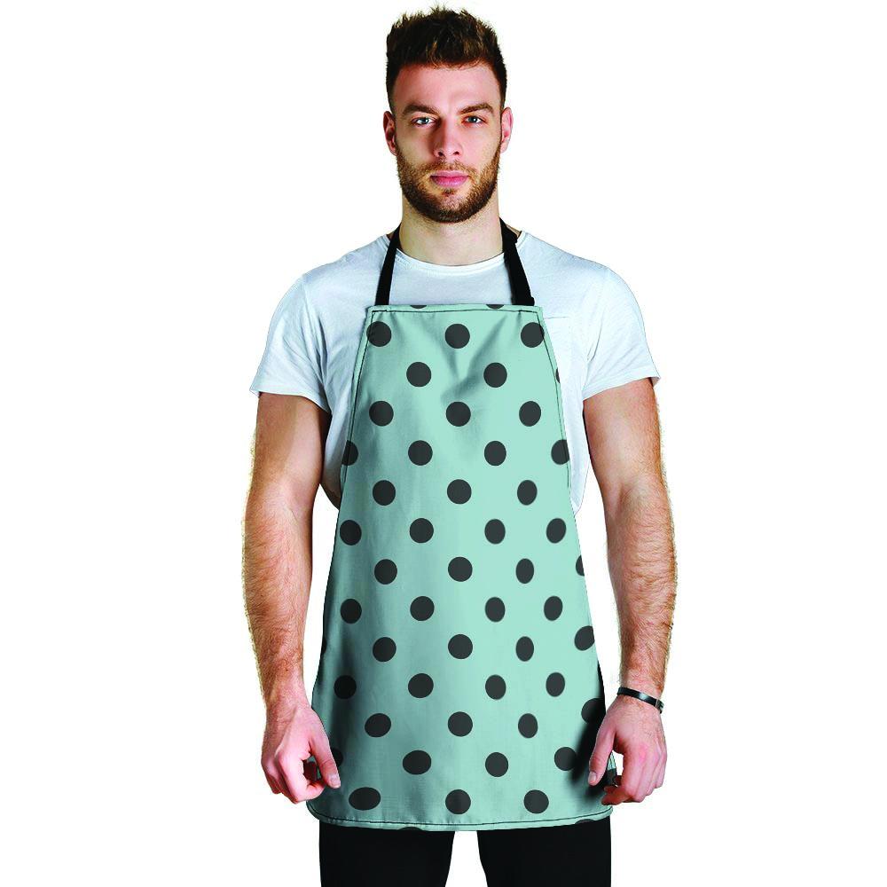 Aqua And Black Polka Dot Men's Apron-grizzshop