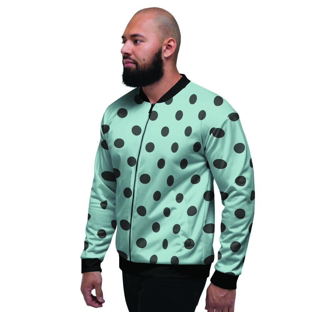 Aqua And Black Polka Dot Men's Bomber Jacket-grizzshop