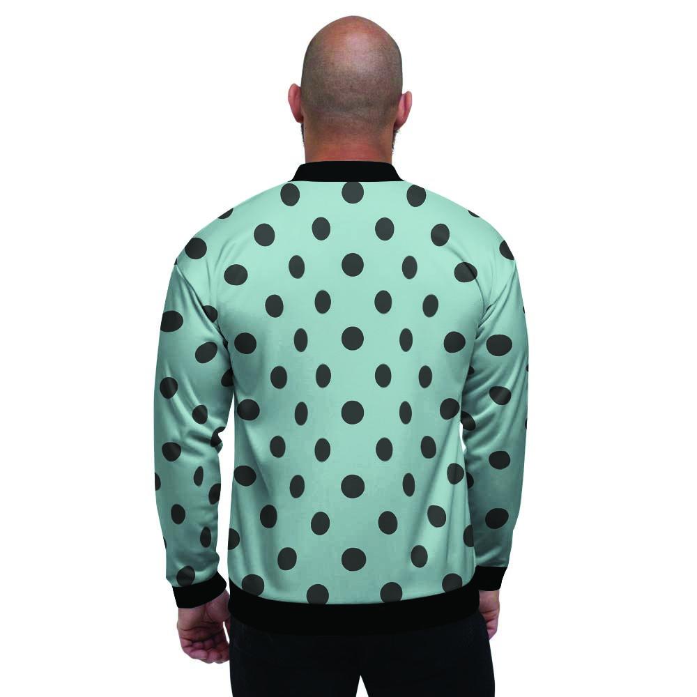 Aqua And Black Polka Dot Men's Bomber Jacket-grizzshop