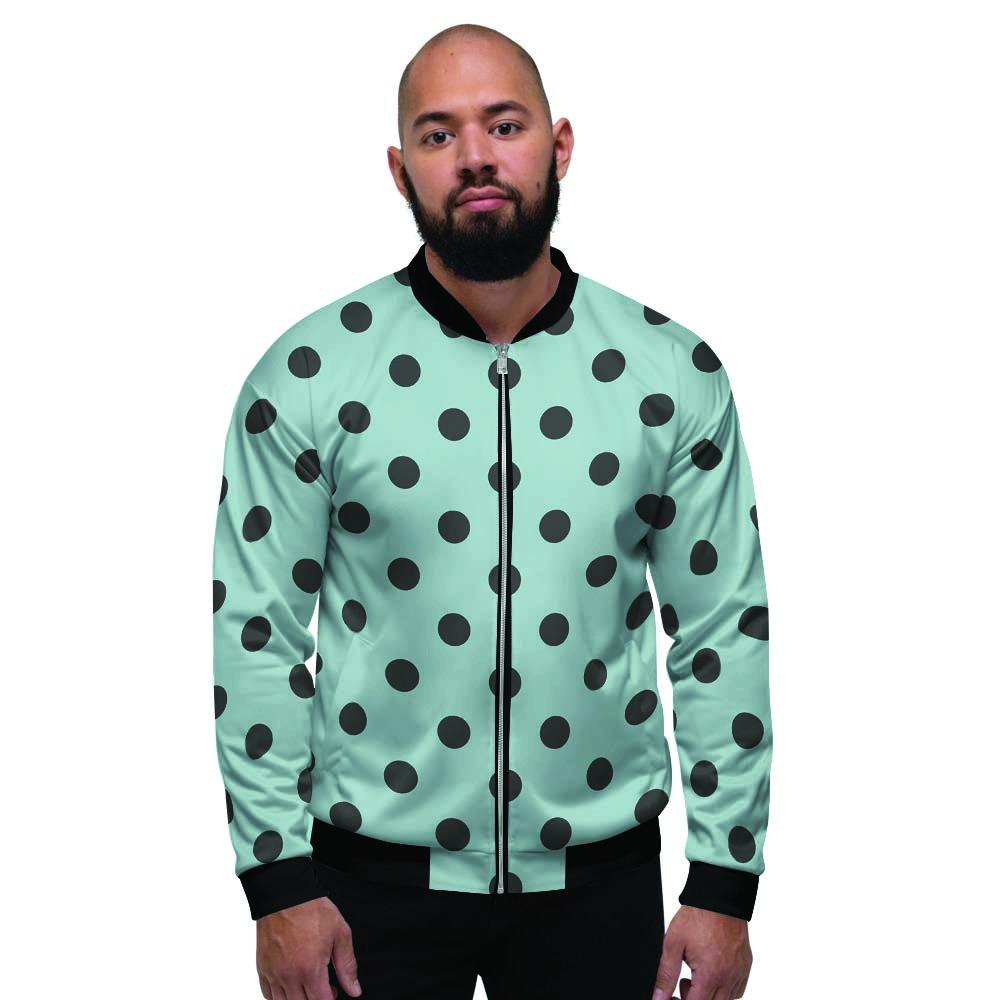 Aqua And Black Polka Dot Men's Bomber Jacket-grizzshop