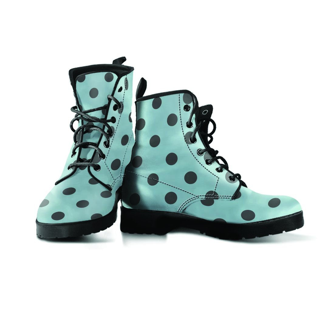 Aqua And Black Polka Dot Men's Boots-grizzshop