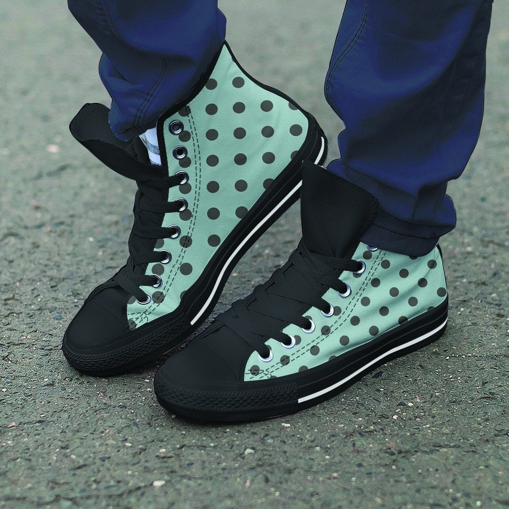 Aqua And Black Polka Dot Men's High Top Shoes-grizzshop