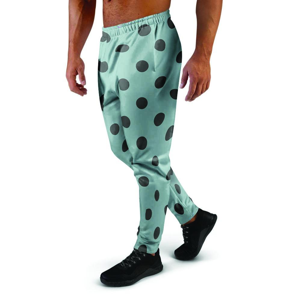 Aqua And Black Polka Dot Men's Joggers-grizzshop