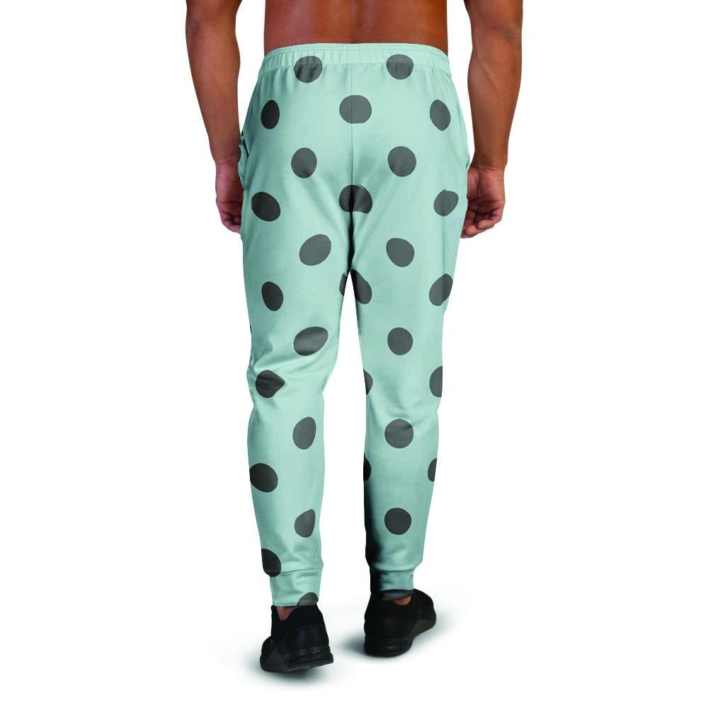 Aqua And Black Polka Dot Men's Joggers-grizzshop