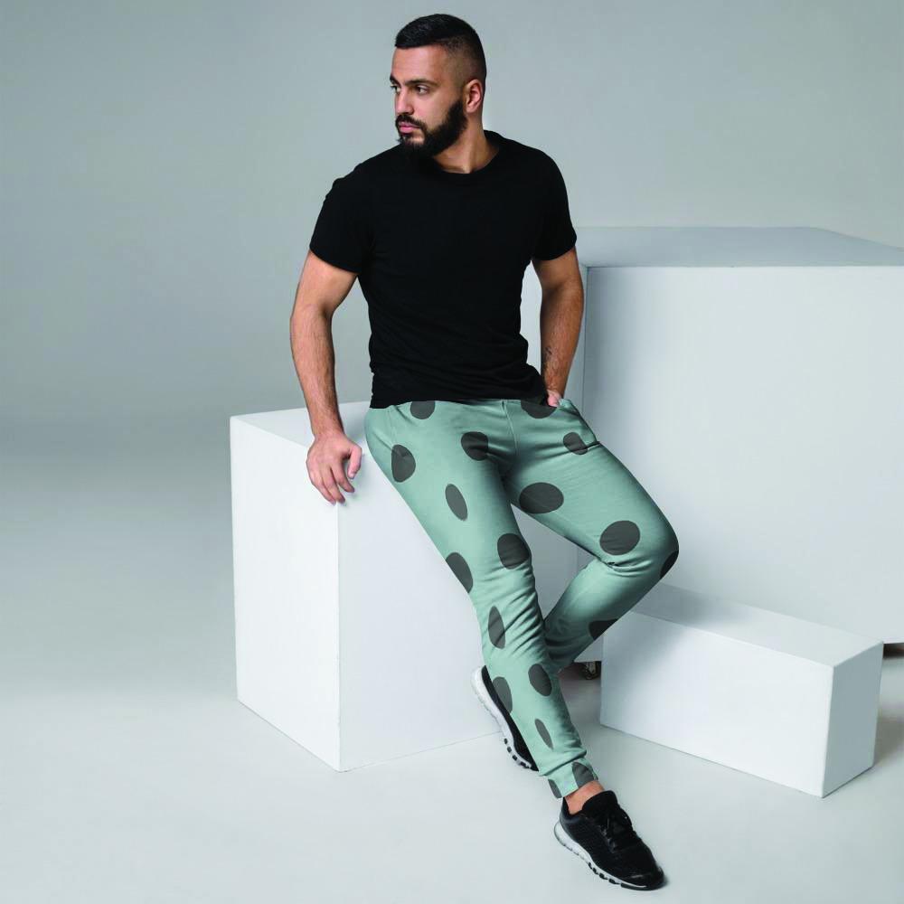 Aqua And Black Polka Dot Men's Joggers-grizzshop