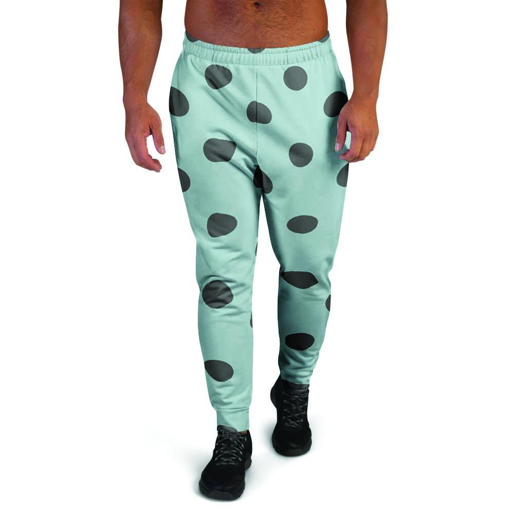 Aqua And Black Polka Dot Men's Joggers-grizzshop