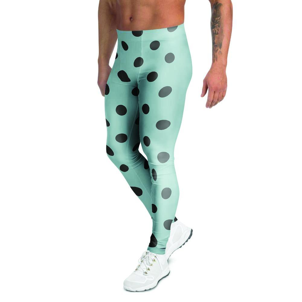 Aqua And Black Polka Dot Men's Leggings-grizzshop