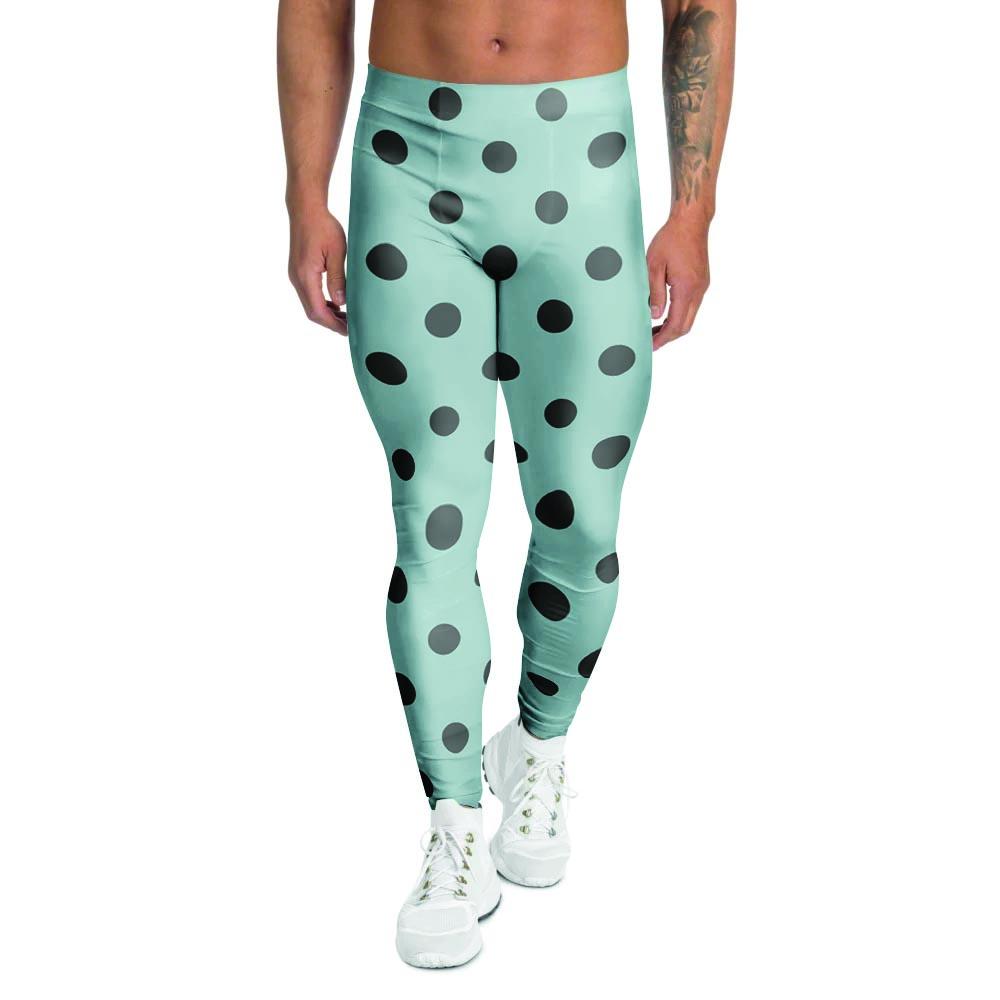 Aqua And Black Polka Dot Men's Leggings-grizzshop