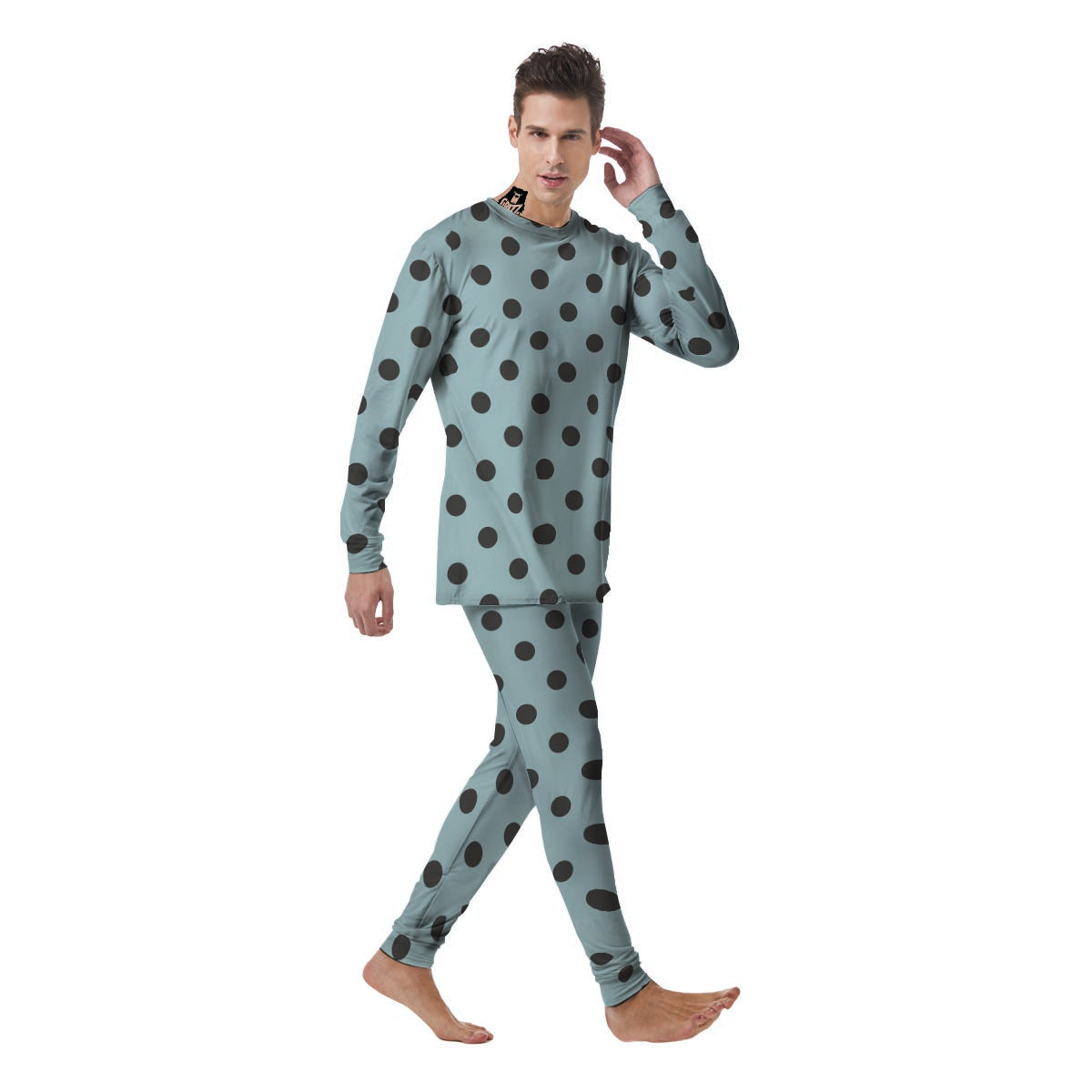 Aqua And Black Polka Dot Men's Pajamas-grizzshop