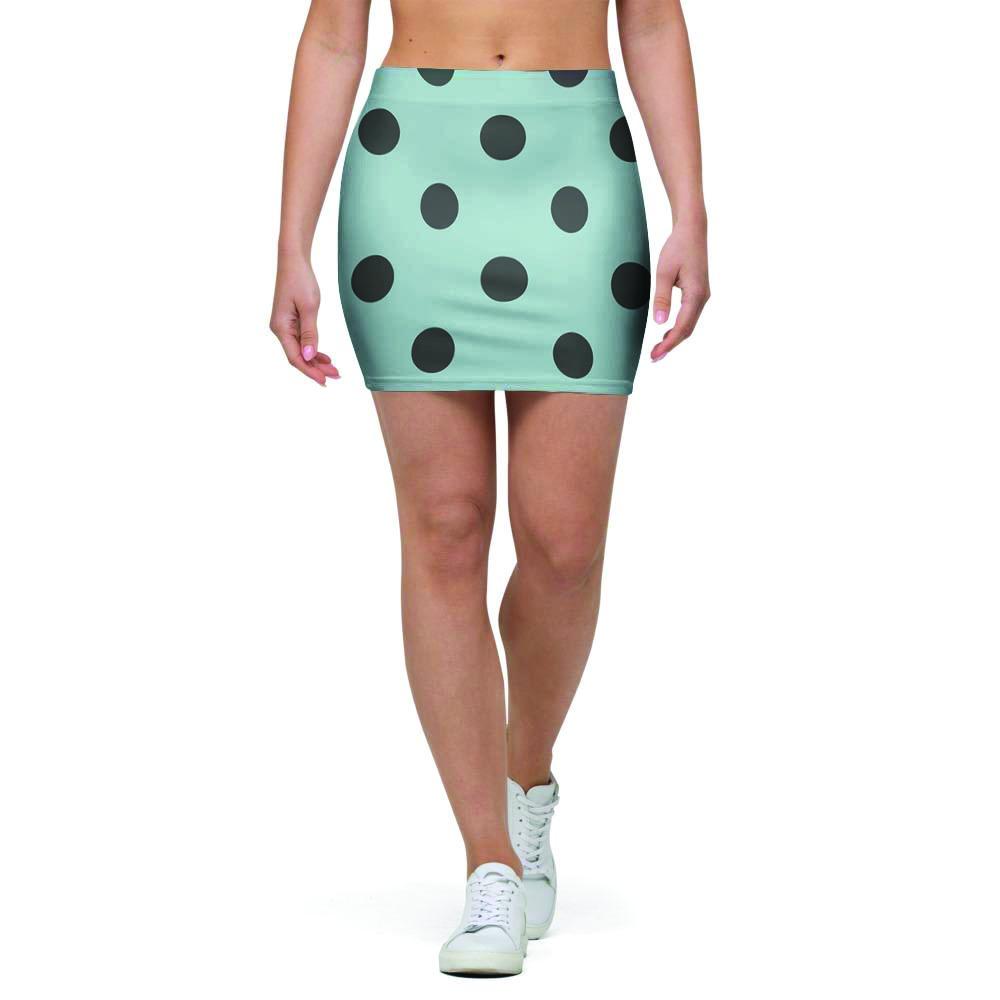 Aqua And Black Polka Dot Mini Skirt-grizzshop