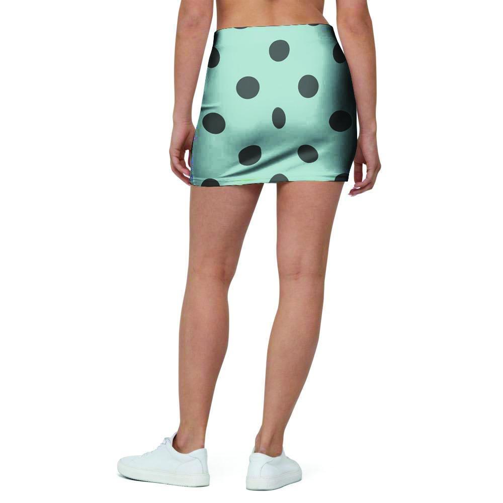 Aqua And Black Polka Dot Mini Skirt-grizzshop