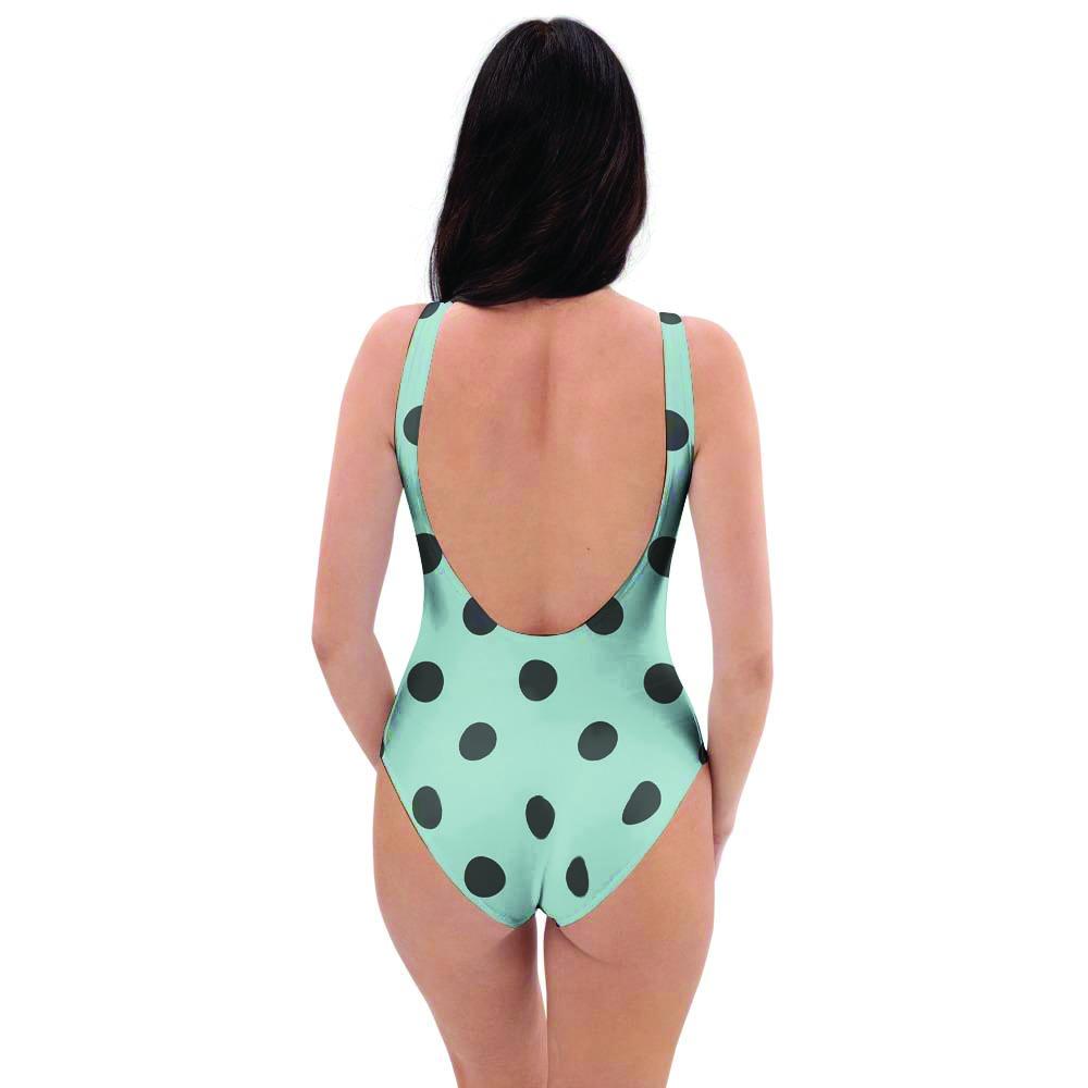 Aqua And Black Polka Dot One Piece Swimsuite-grizzshop