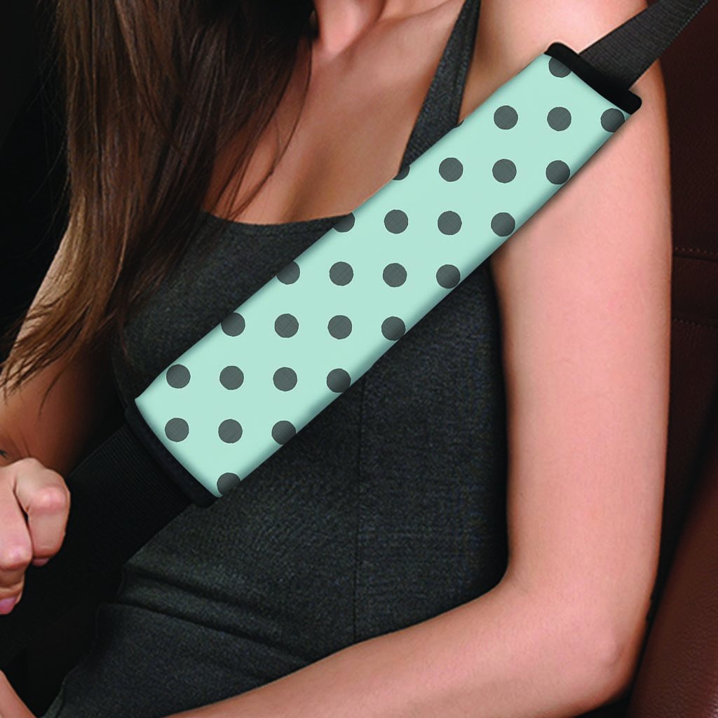 Aqua And Black Polka Dot Seat Belt Cover-grizzshop