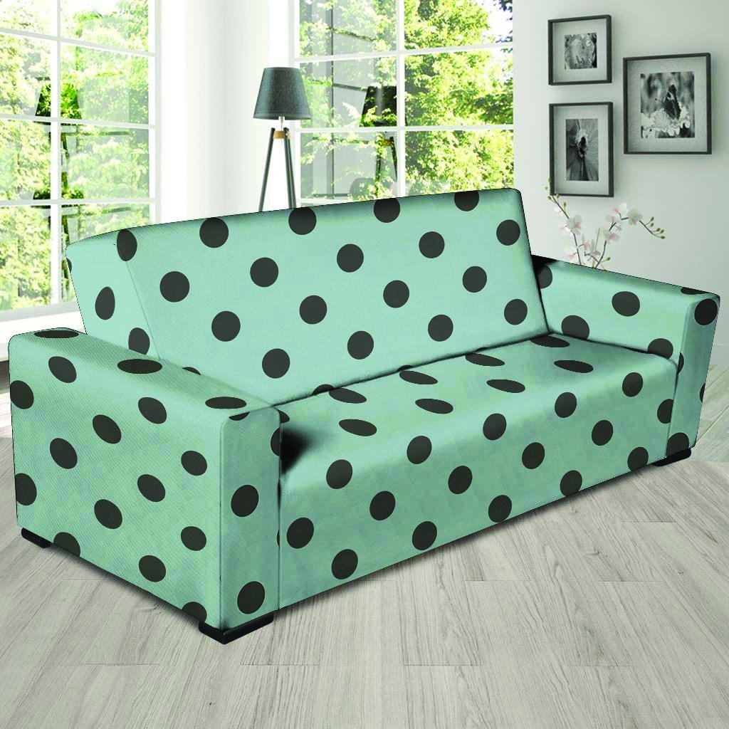 Aqua And Black Polka Dot Sofa Cover-grizzshop