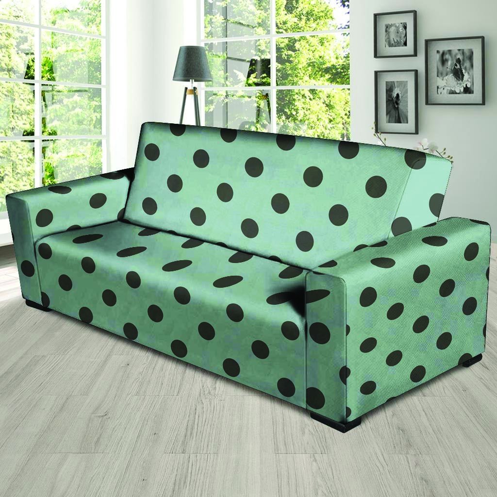 Aqua And Black Polka Dot Sofa Cover-grizzshop