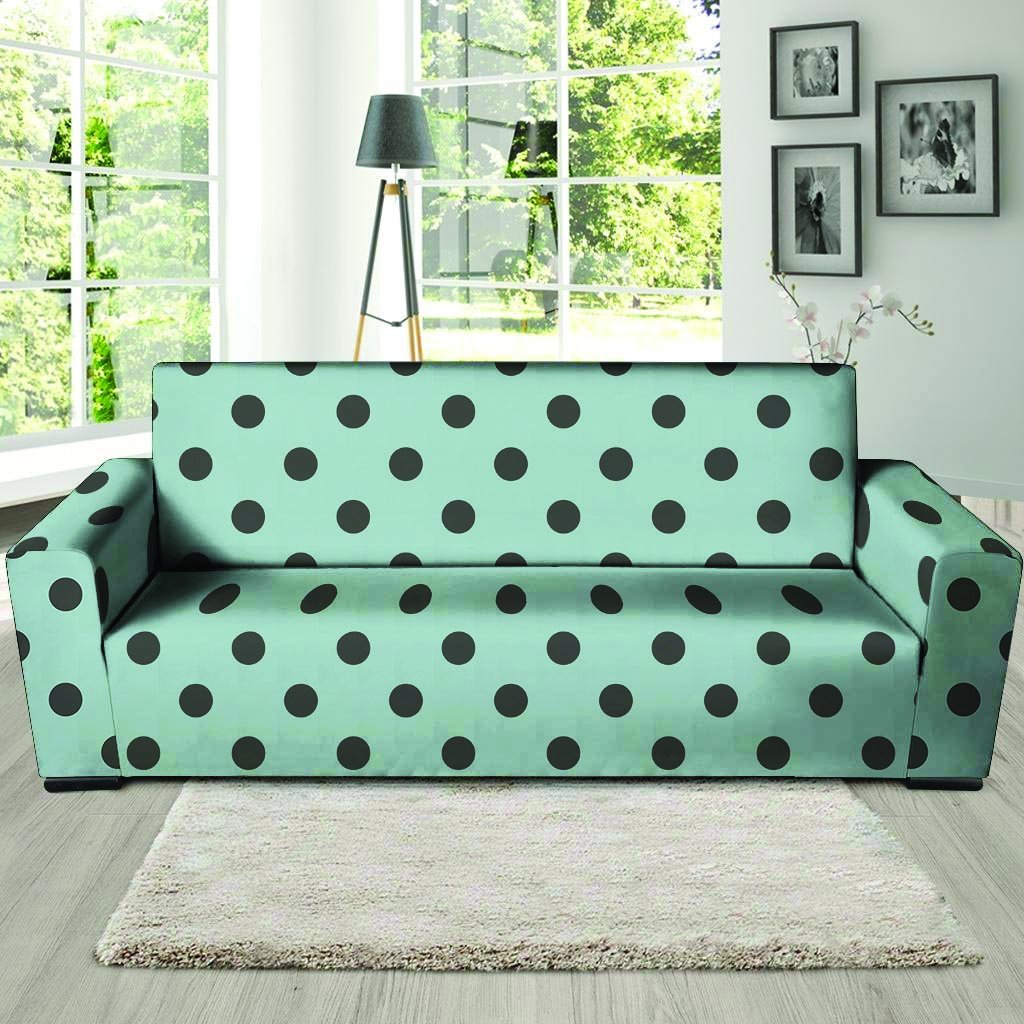 Aqua And Black Polka Dot Sofa Cover-grizzshop