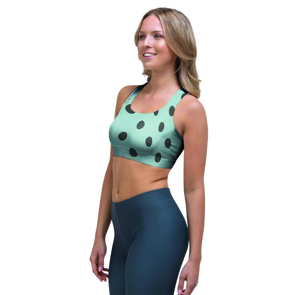 Aqua And Black Polka Dot Sports Bra-grizzshop