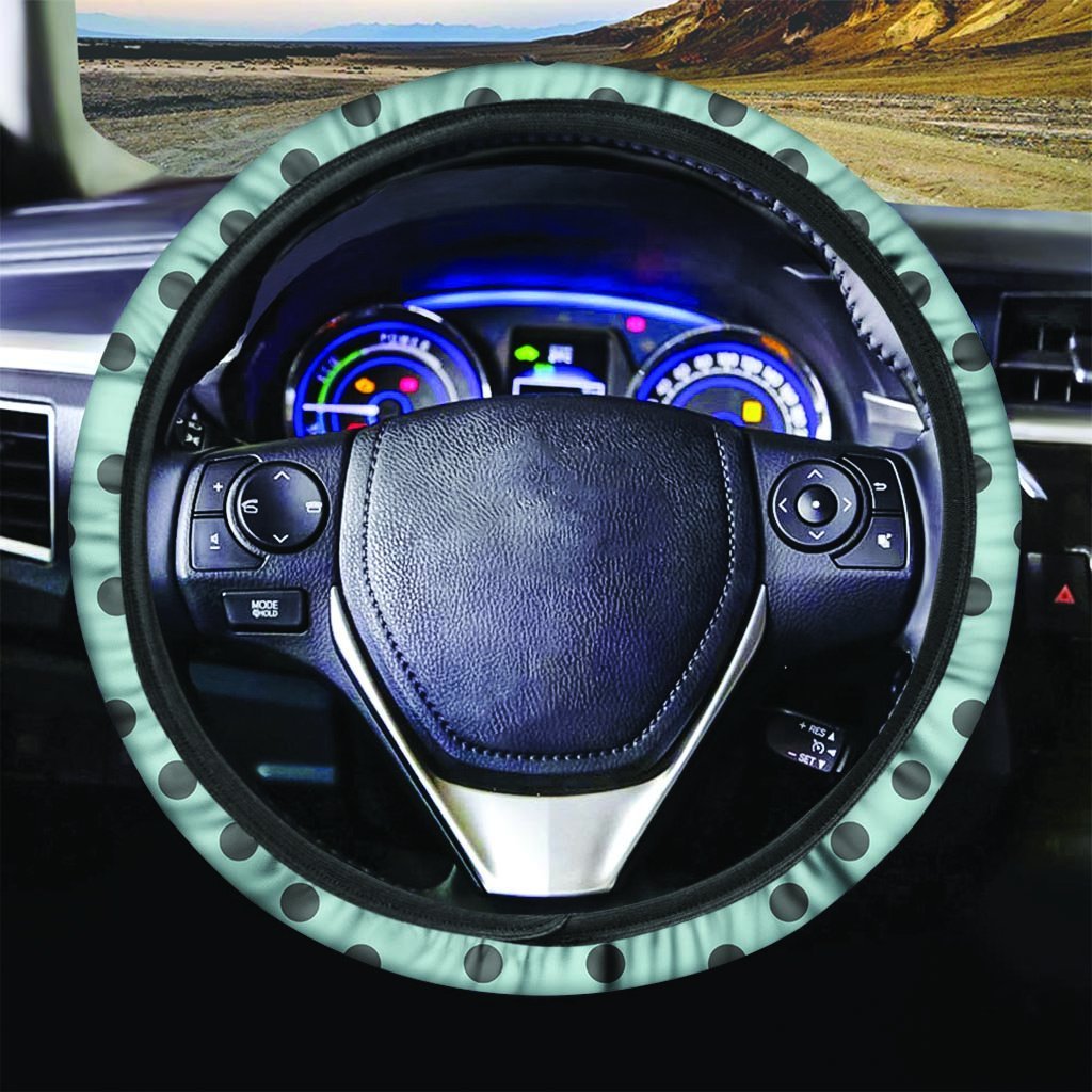 Aqua And Black Polka Dot Steering Wheel Cover-grizzshop