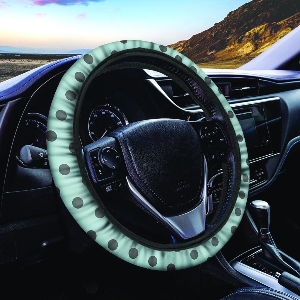 Aqua And Black Polka Dot Steering Wheel Cover-grizzshop