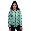 Aqua And Black Polka Dot Women's Bomber Jacket-grizzshop