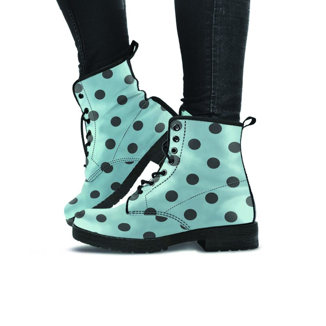 Aqua And Black Polka Dot Women's Boots-grizzshop