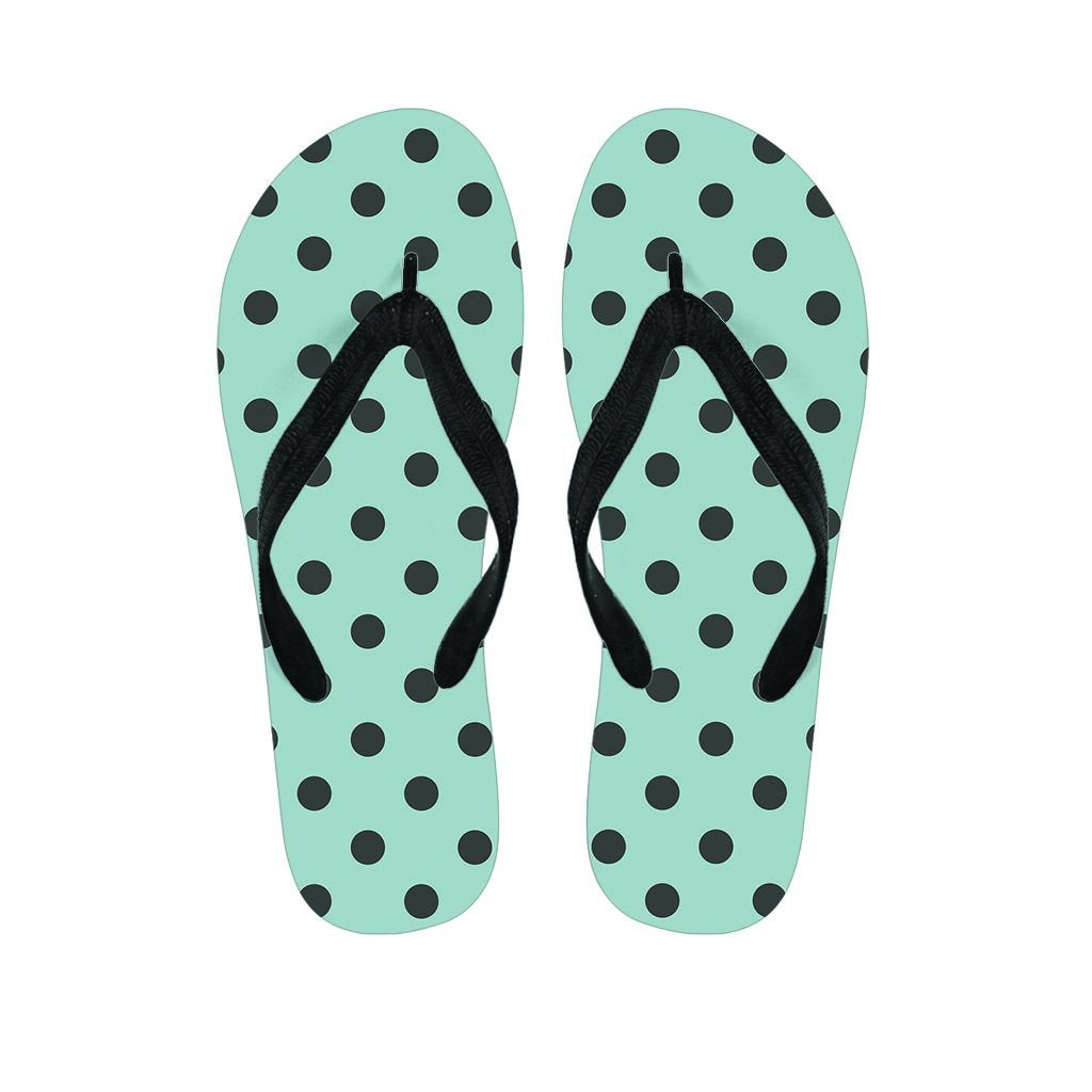 Aqua And Black Polka Dot Women's Flip Flops-grizzshop