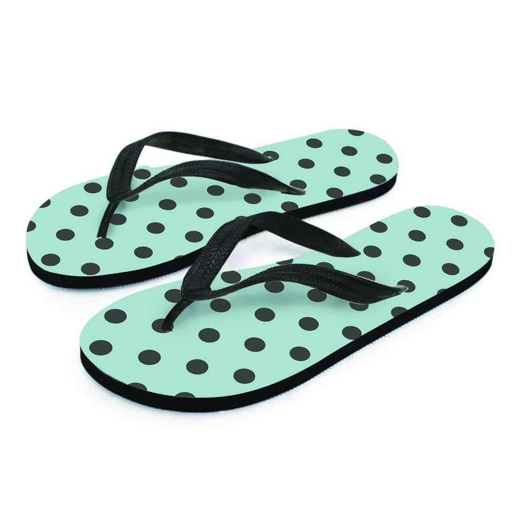 Aqua And Black Polka Dot Women's Flip Flops-grizzshop