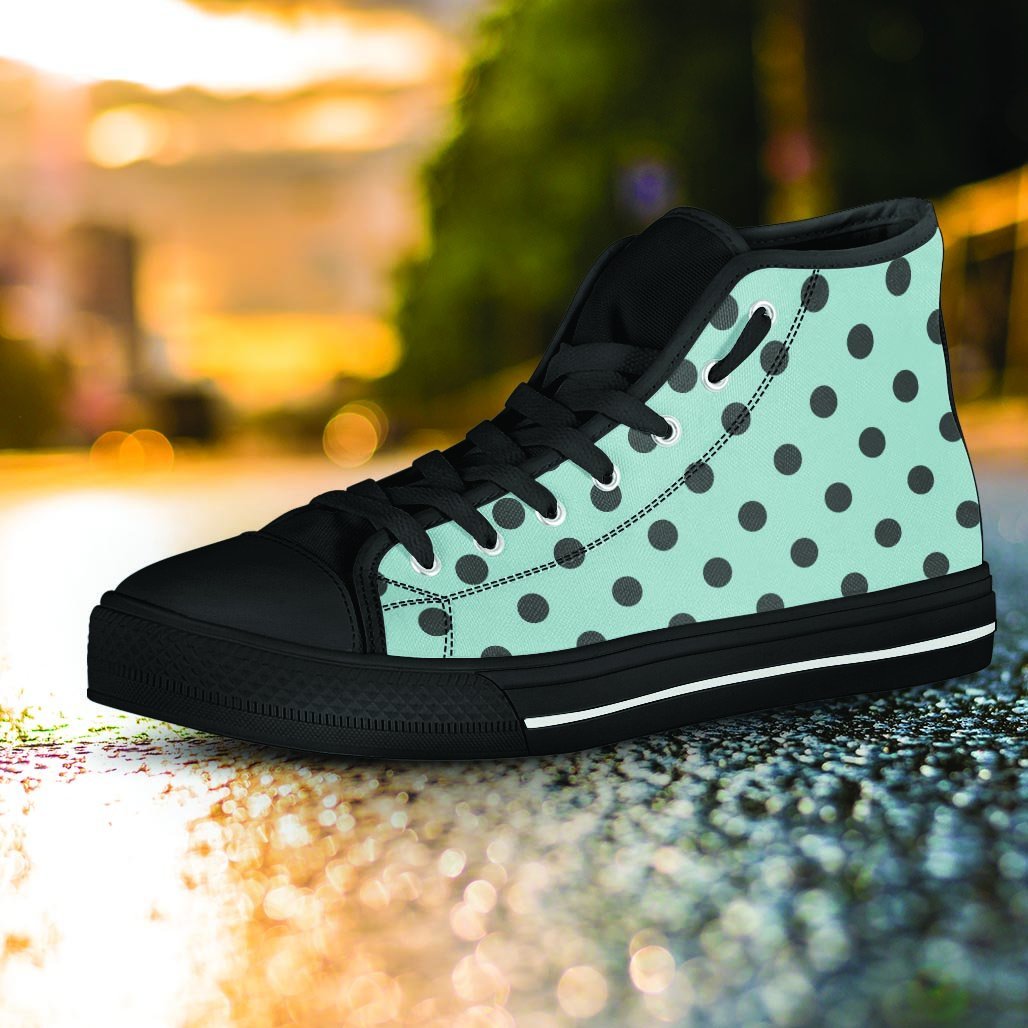 Aqua And Black Polka Dot Women's High Top Shoes-grizzshop