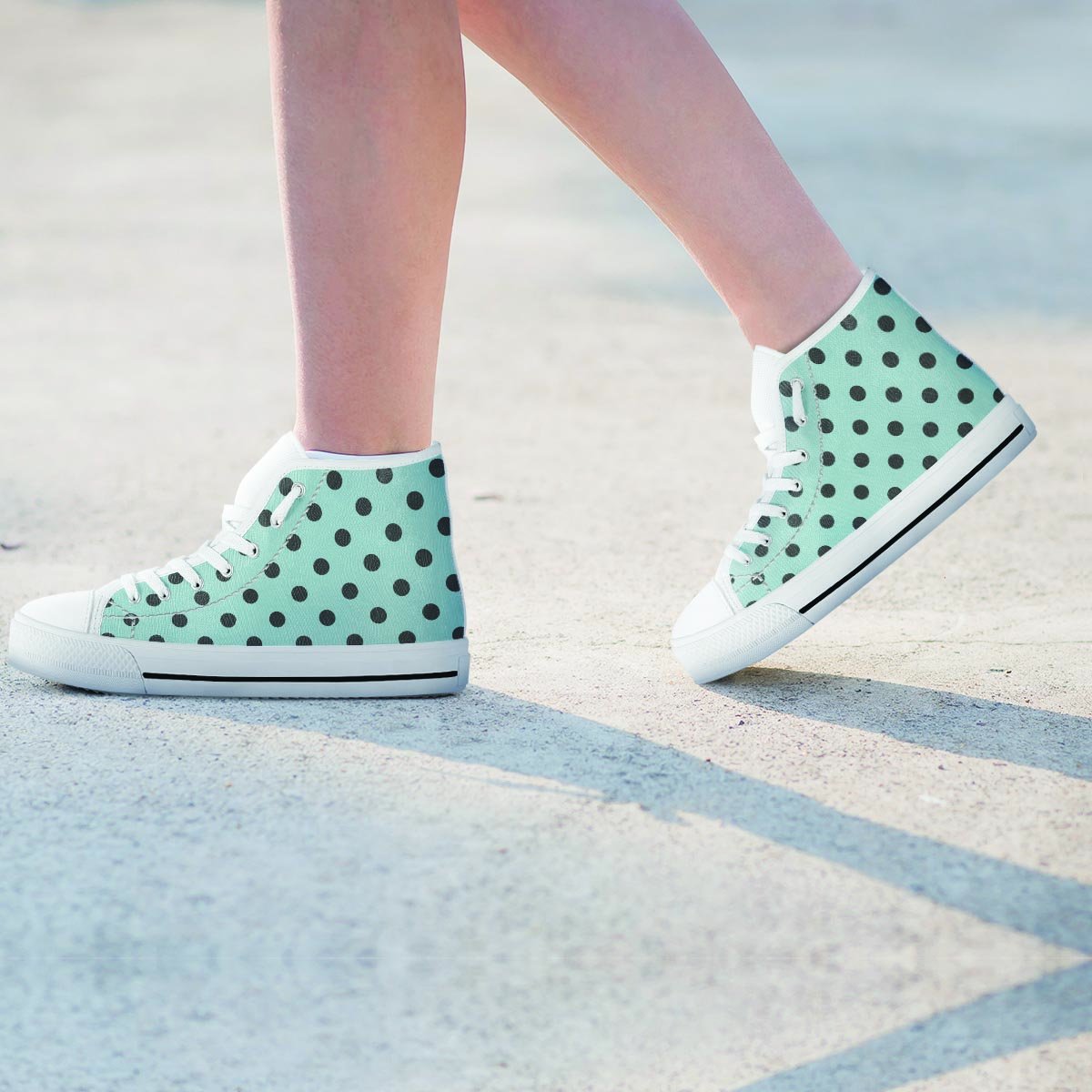 Aqua And Black Polka Dot Women's High Top Shoes-grizzshop
