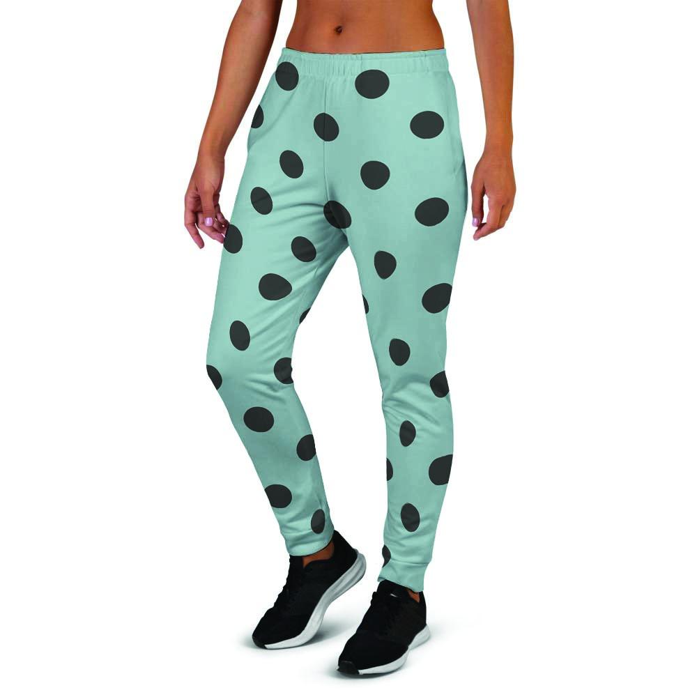 Aqua And Black Polka Dot Women's Joggers-grizzshop