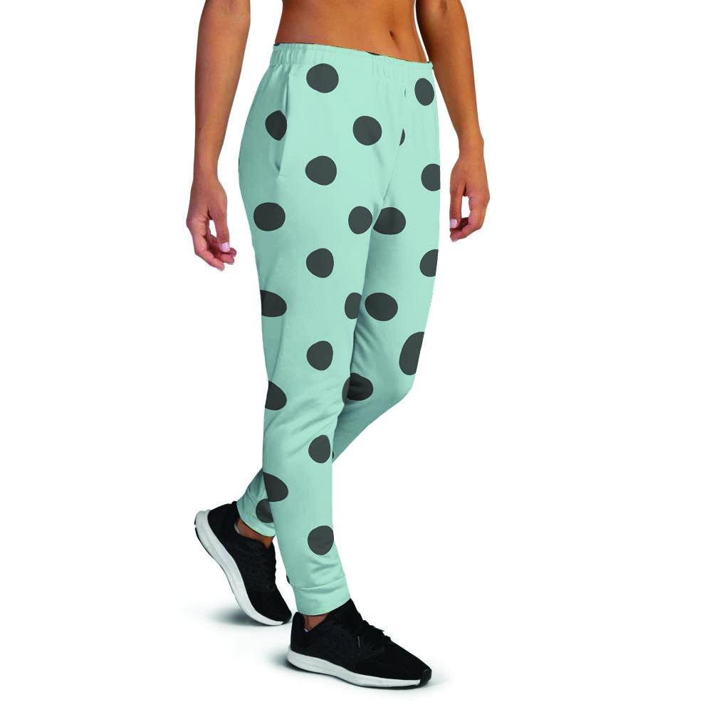 Aqua And Black Polka Dot Women's Joggers-grizzshop