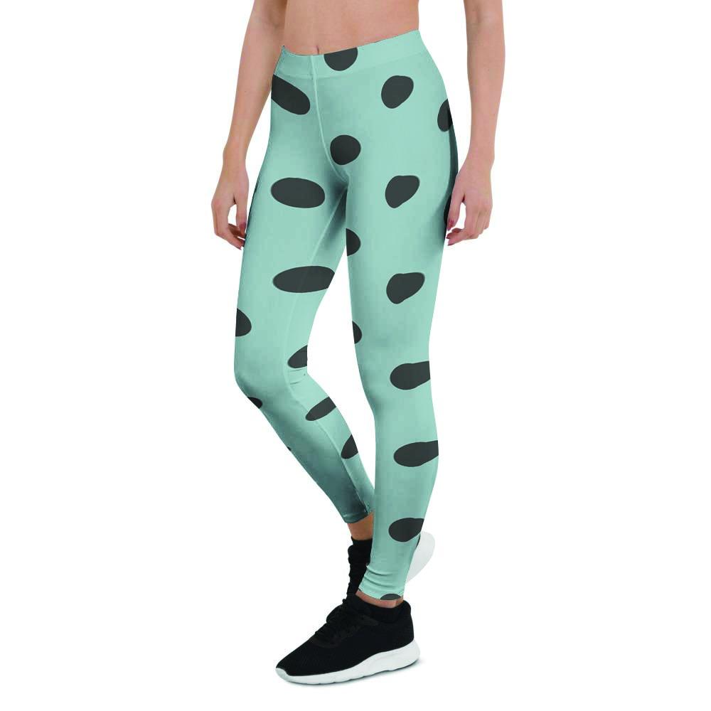 Aqua And Black Polka Dot Women's Leggings-grizzshop