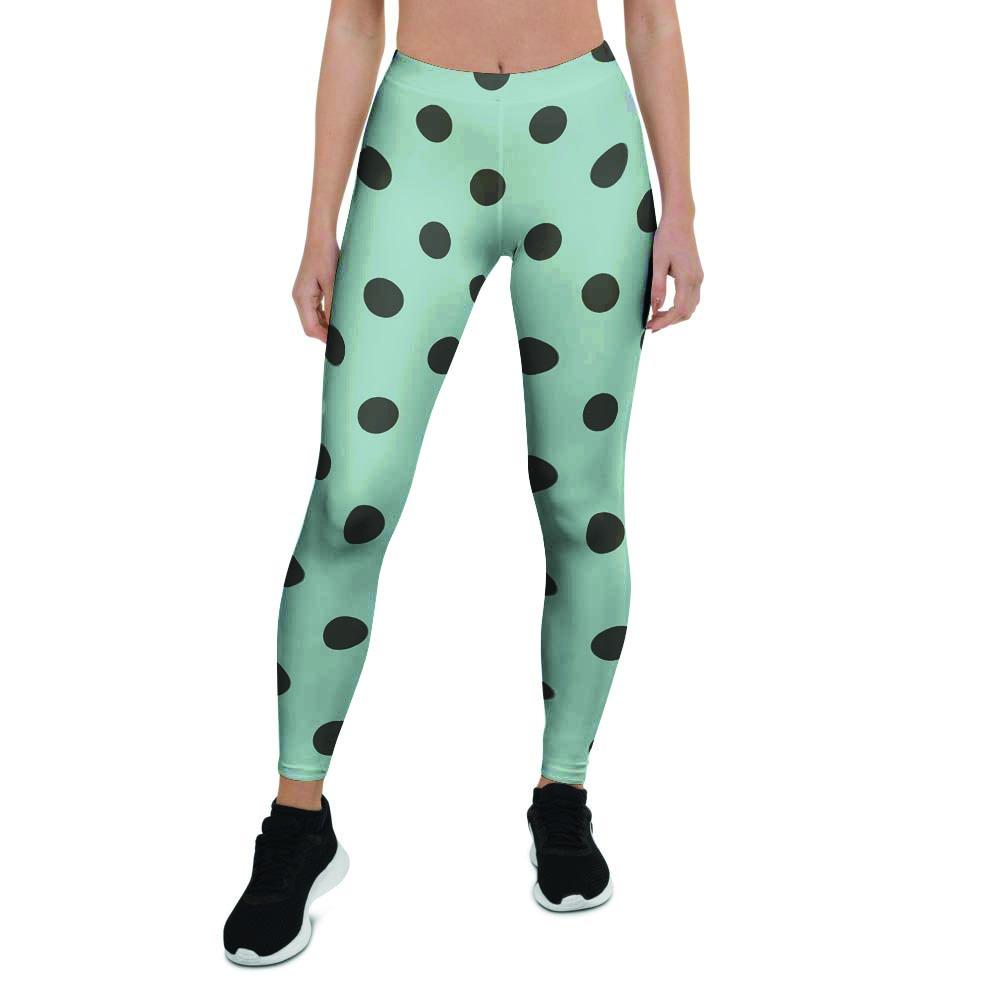 Aqua And Black Polka Dot Women's Leggings-grizzshop