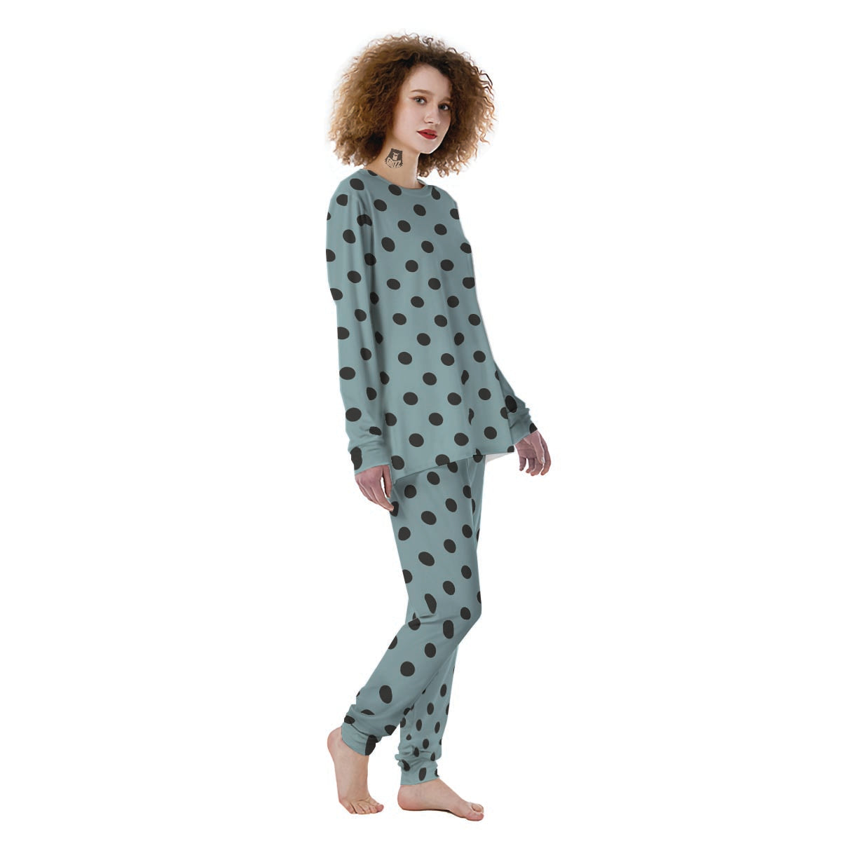 Aqua And Black Polka Dot Women's Pajamas-grizzshop