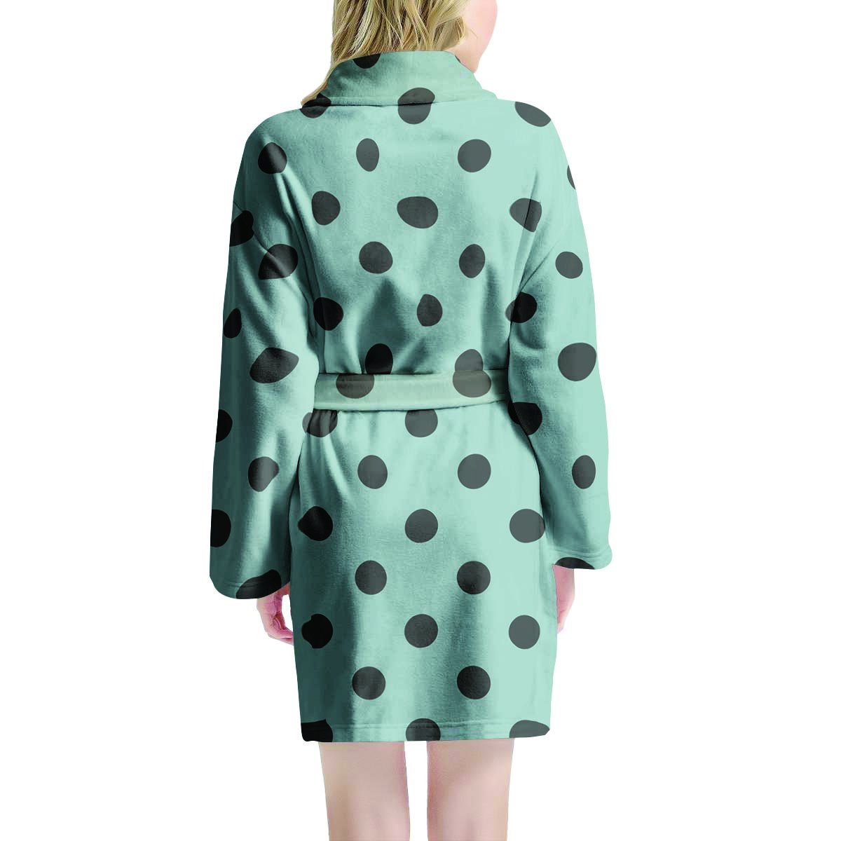 Aqua And Black Polka Dot Women's Robe-grizzshop