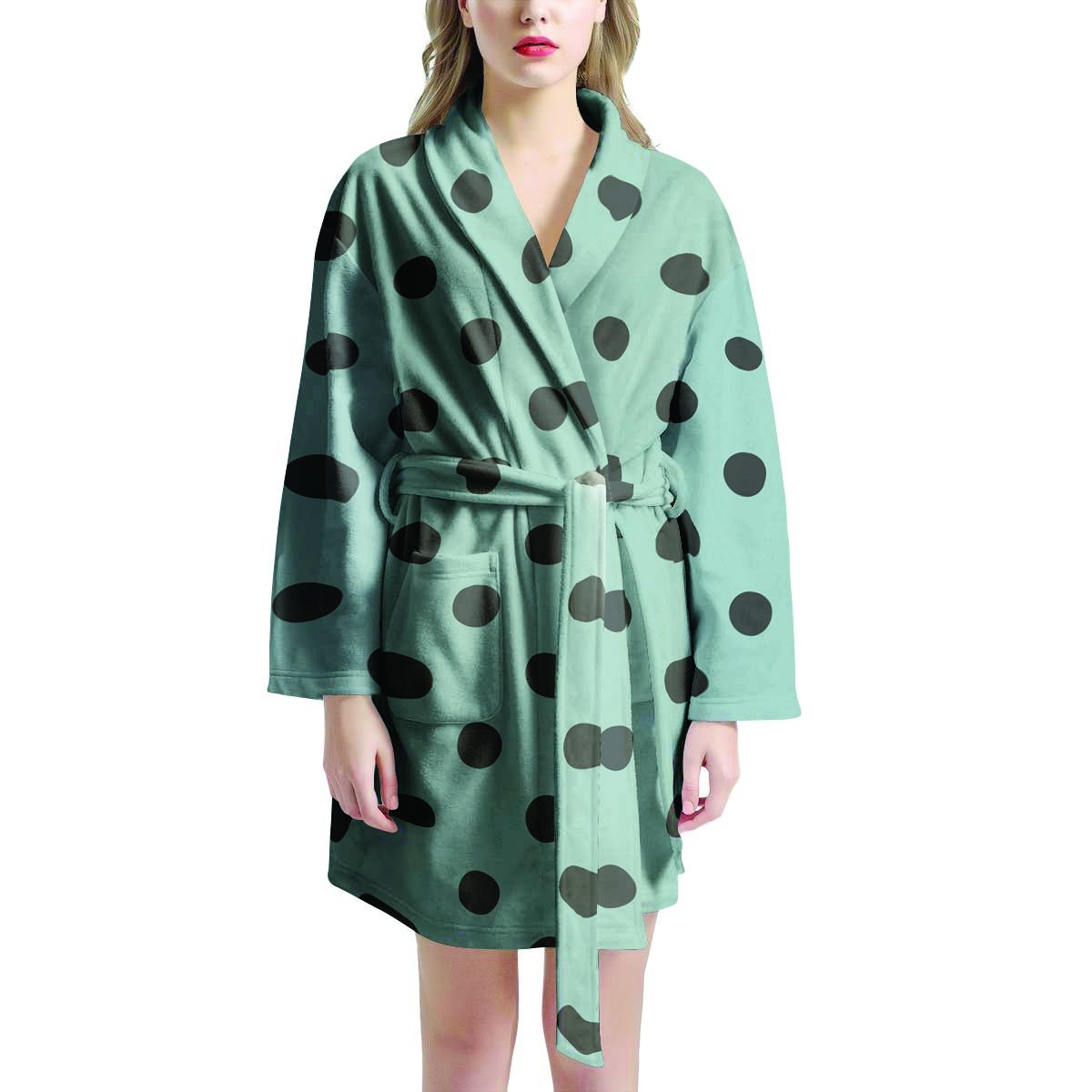 Aqua And Black Polka Dot Women's Robe-grizzshop