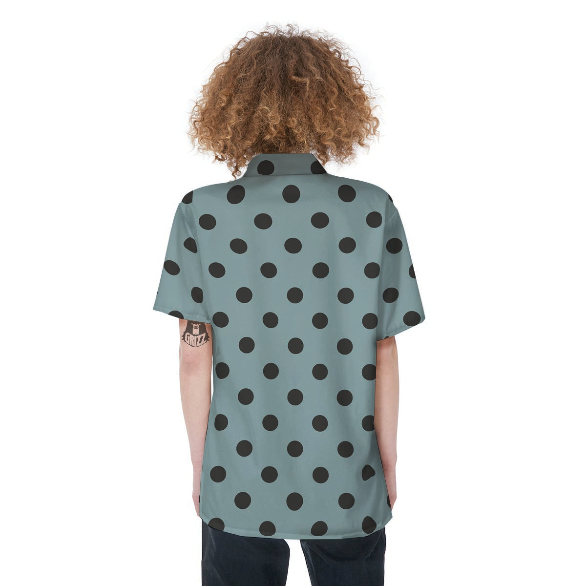 Aqua And Black Polka Dot Women's Short Sleeve Shirts-grizzshop