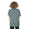 Aqua And Black Polka Dot Women's Short Sleeve Shirts-grizzshop