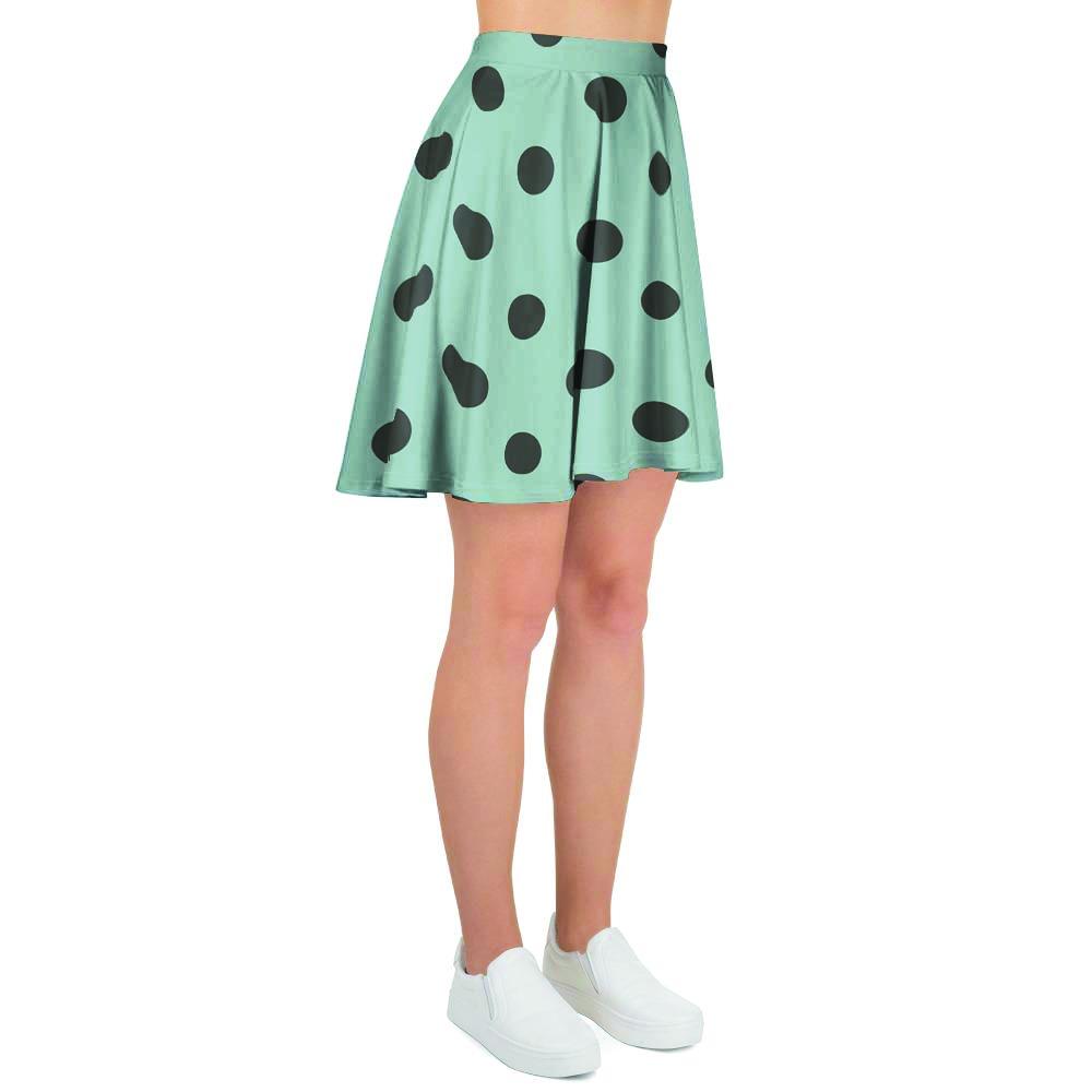 Aqua And Black Polka Dot Women's Skirt-grizzshop